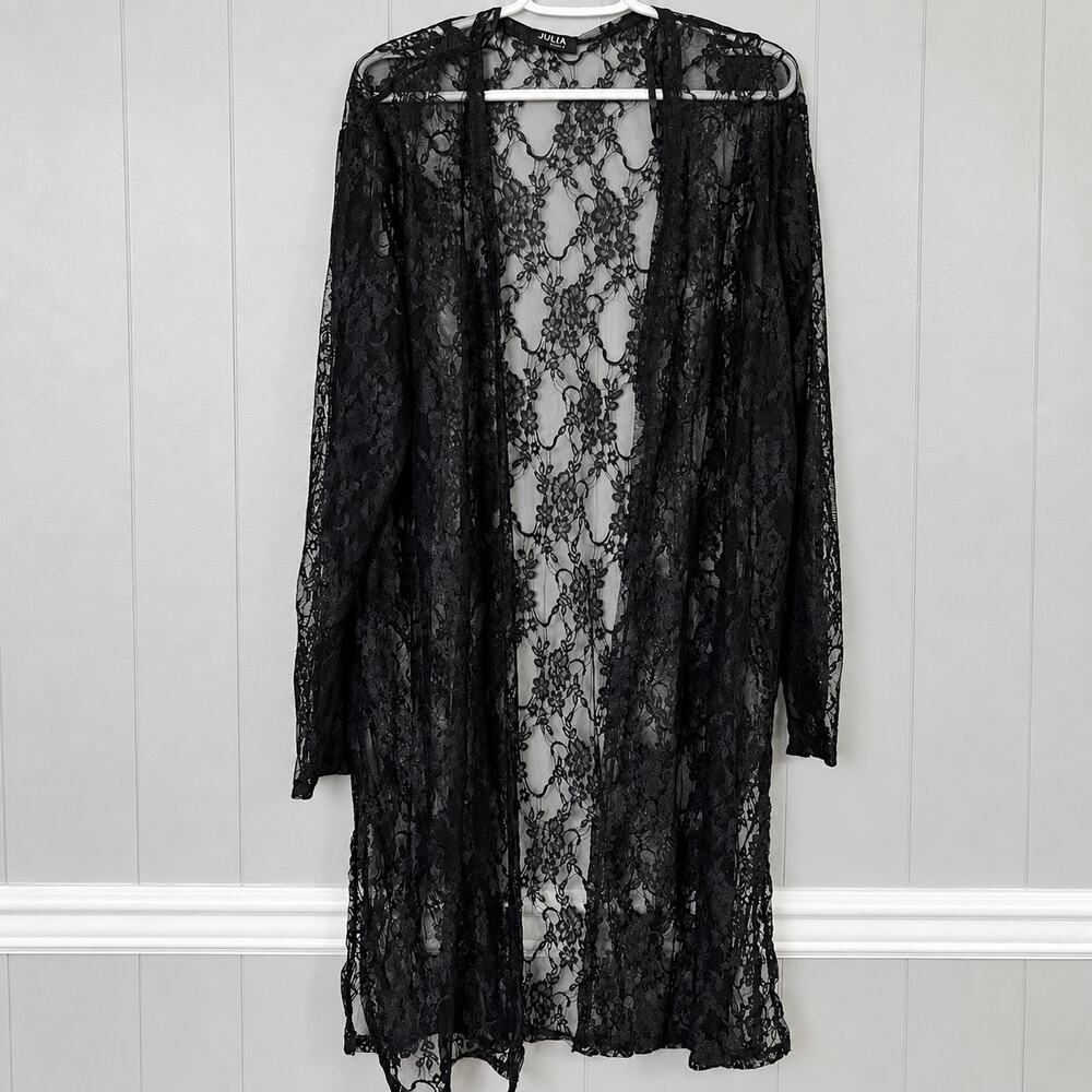 Black Floral Lace Duster Cardigan Womens 3X Sheer Julia Love J